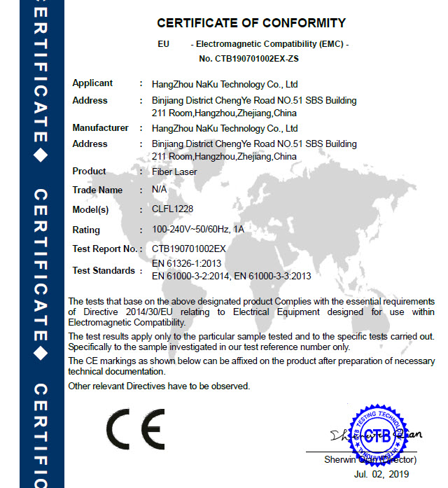 07 CE-EMC-Certification for fiber laser